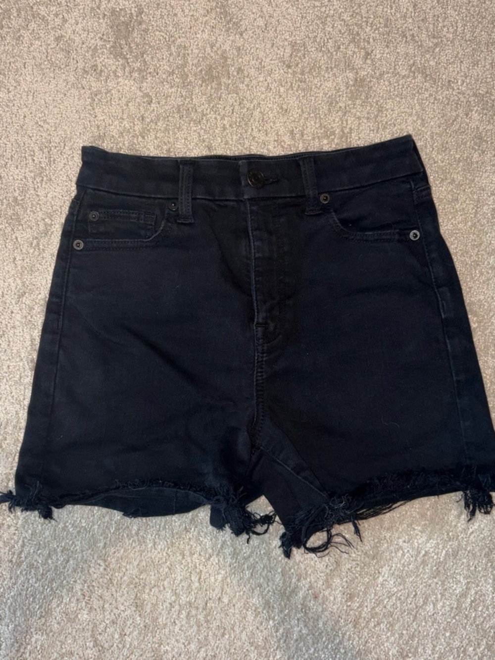 American Eagle Women's Black Frayed Hem Denim High Rise Shorts